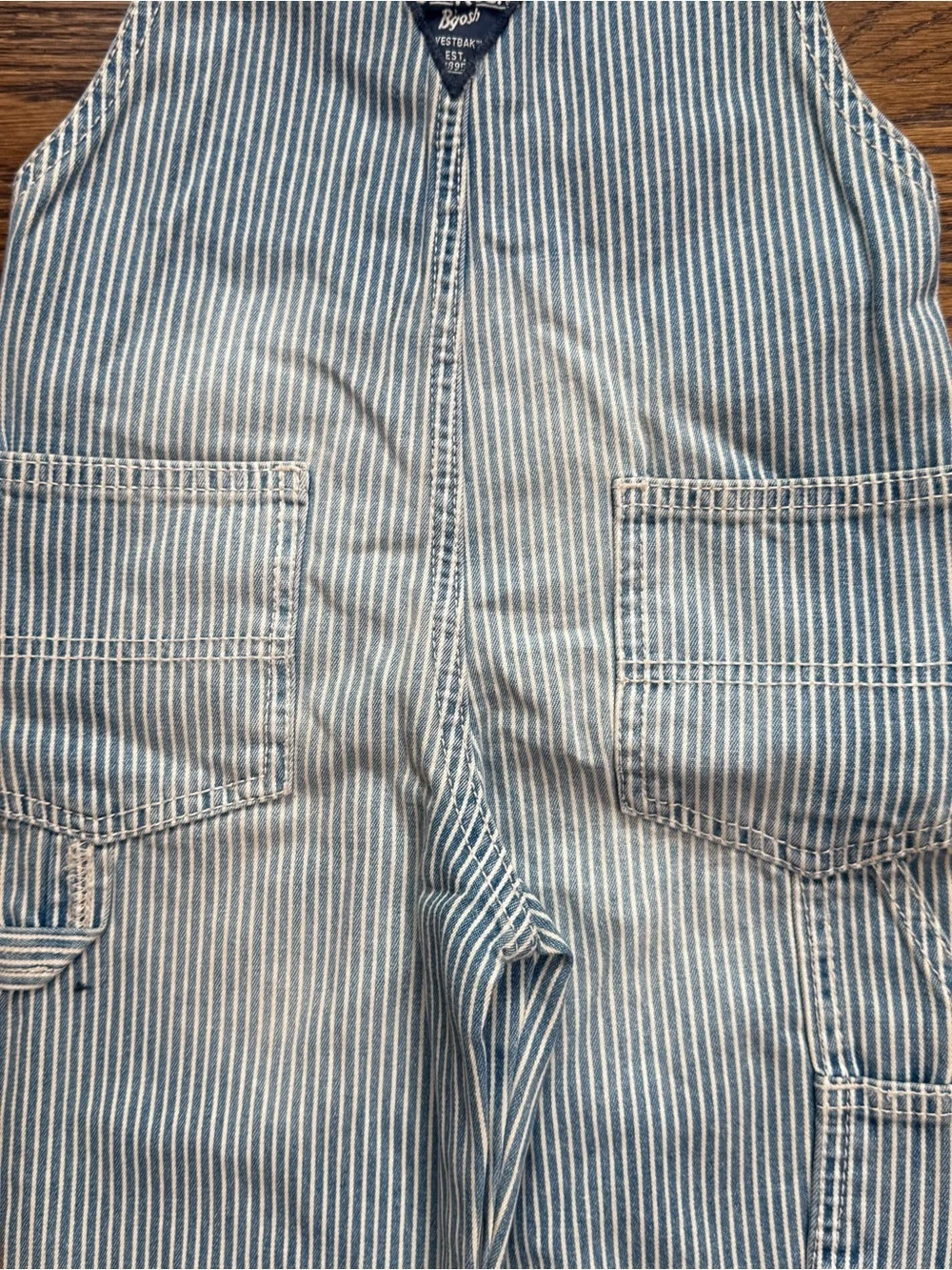 OshKosh B'gosh Kids Light Blue White Pinstripe Train Conductor Overalls Size 2T